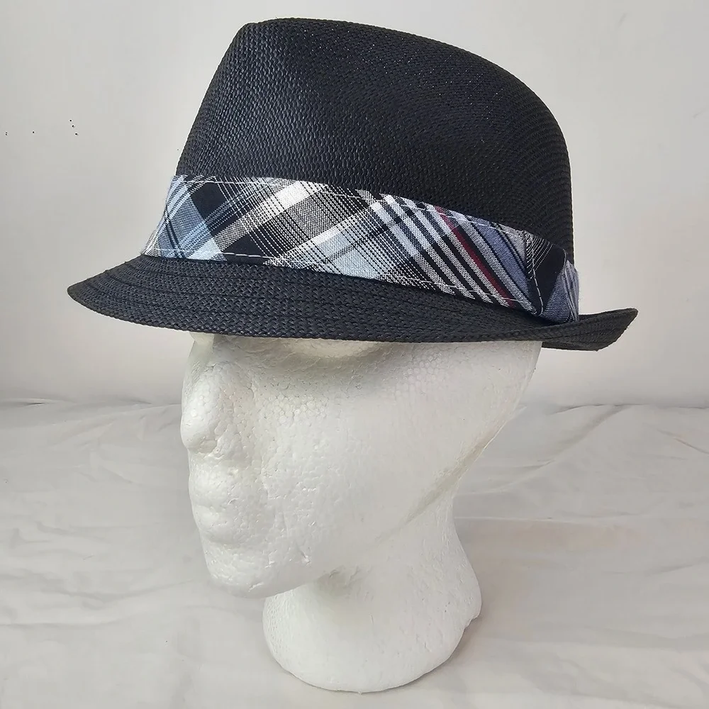 Retro7 Mens Black Fedora Hat Black Size M/L Straw Retro